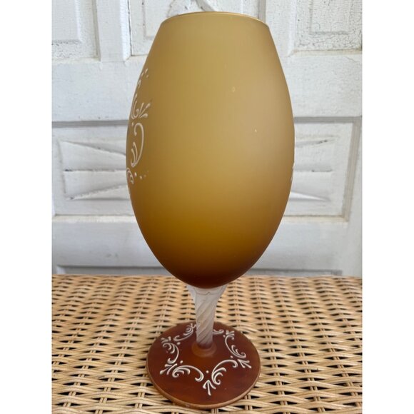 Vintage MCM Large Pedestal Vase Goblet Amber satin Glass Courting Couple 12" - Picture 9 of 10